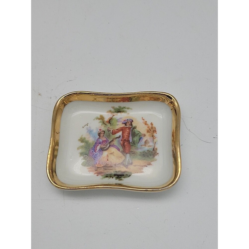 Vtg Limoges Butter Plate Courting Couple Small Dish France Musician Song